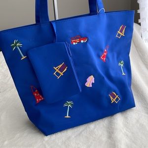 Ounsby Embroidered Novelty Beach Blue Tote